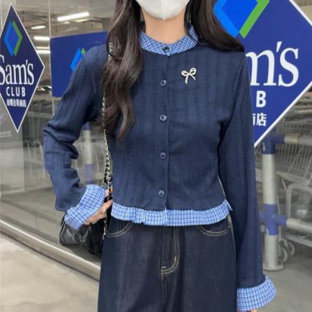 FA37358# 小香风假两件针织开衫女秋季穿搭法式设计感小众针织杉 服裝批發女裝批發服飾貨源