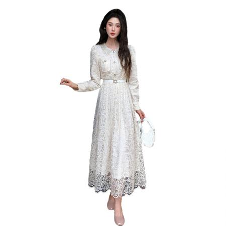 FA37377# 法式蕾丝连衣裙女秋装新款重工领气质晚礼服长裙 服裝批發女裝批發服飾貨源
