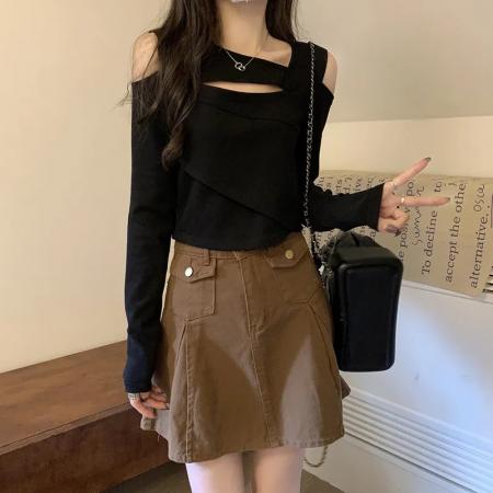 FA37379# 冰丝螺纹1*1不规则短款独特别致小上衣女 服裝批發女裝批發服飾貨源