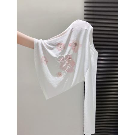 FA37411# 白色设计感印花长袖防晒罩衫女早秋新款薄款宽松慵懒风上衣 服裝批發女裝批發服飾貨源