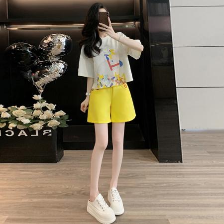 FA37419# 高含棉夏季时尚气质小清新套装女轻奢风上衣短裤两件套 服裝批發女裝批發服飾貨源