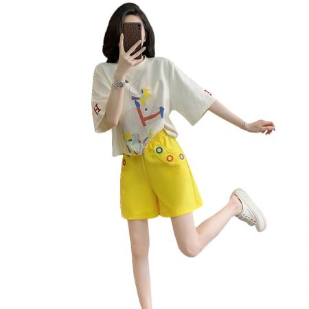 FA37419# 高含棉夏季时尚气质小清新套装女轻奢风上衣短裤两件套 服裝批發女裝批發服飾貨源