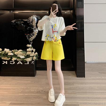 FA37419# 高含棉夏季时尚气质小清新套装女轻奢风上衣短裤两件套 服裝批發女裝批發服飾貨源