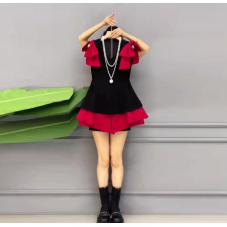 LN76245# 蝴蝶结肩收腰...