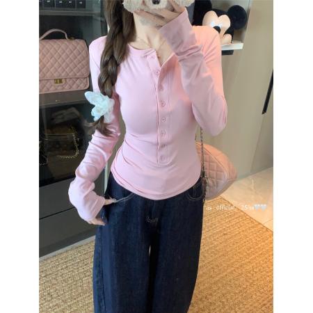 FA37428# 美式粉色长袖T恤早春新款辣妹内搭打底衫显瘦上衣 服裝批發女裝批發服飾貨源