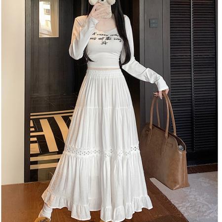 FA37435# 白色半身裙女夏季高端气质a字显瘦芭蕾风中长蓬蓬裙 服裝批發女裝批發服飾貨源