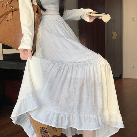 FA37435# 白色半身裙女夏季高端气质a字显瘦芭蕾风中长蓬蓬裙 服裝批發女裝批發服飾貨源