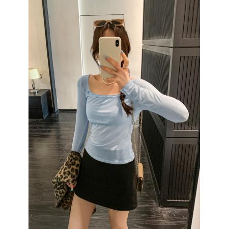 FA37439# 图莱赛尔天丝羊毛蓝色薄款长袖T恤女夏季新款高级感上衣 服裝批發女裝批發服飾貨源