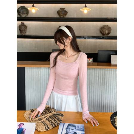 FA37439# 图莱赛尔天丝羊毛蓝色薄款长袖T恤女夏季新款高级感上衣 服裝批發女裝批發服飾貨源