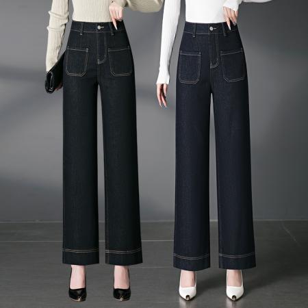 FA37452# 直筒牛仔裤女新款秋季高腰大码显瘦阔腿裤 服裝批發女裝批發服飾貨源
