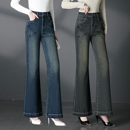 FA37455# 微喇牛仔裤女新款秋季高腰时尚烫钻喇叭裤 服裝批發女裝批發服飾貨源