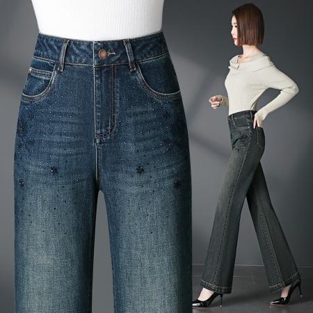 FA37455# 微喇牛仔裤女新款秋季高腰时尚烫钻喇叭裤 服裝批發女裝批發服飾貨源