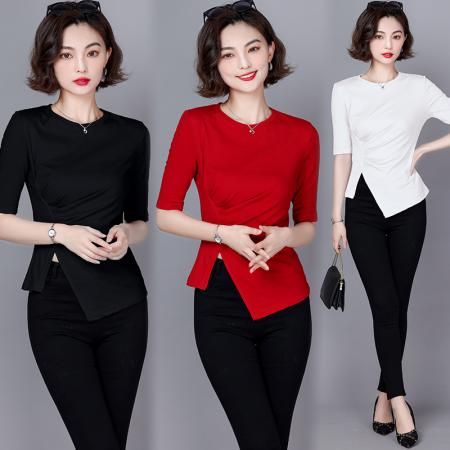 FA37464# 秋季新款气质小众设计感不规则下摆别致显瘦上衣 服裝批發女裝批發服飾貨源