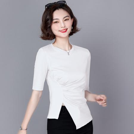 FA37464# 秋季新款气质小众设计感不规则下摆别致显瘦上衣 服裝批發女裝批發服飾貨源