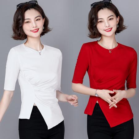 FA37464# 秋季新款气质小众设计感不规则下摆别致显瘦上衣 服裝批發女裝批發服飾貨源