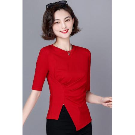 FA37464# 秋季新款气质小众设计感不规则下摆别致显瘦上衣 服裝批發女裝批發服飾貨源