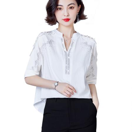 FA37465# 秋季新款时尚烫钻复古港味微透露肩V领蝙蝠袖宽松显瘦 服裝批發女裝批發服飾貨源