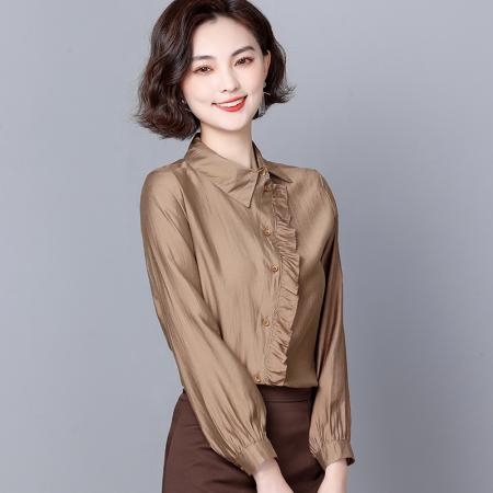 FA37466# 春秋新款时尚洋气荷叶边长袖衬衫不规则设计感上衣 服裝批發女裝批發服飾貨源
