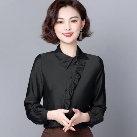 FA37466# 春秋新款时尚洋气荷叶边长袖衬衫不规则设计感上衣 服裝批發女裝批發服飾貨源