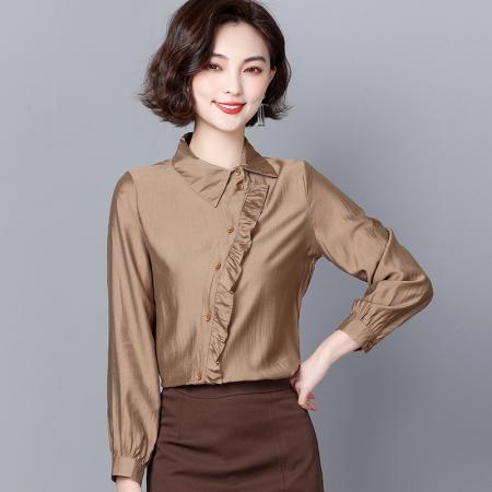 FA37466# 春秋新款时尚洋气荷叶边长袖衬衫不规则设计感上衣 服裝批發女裝批發服飾貨源