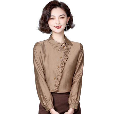 FA37466# 春秋新款时尚洋气荷叶边长袖衬衫不规则设计感上衣 服裝批發女裝批發服飾貨源