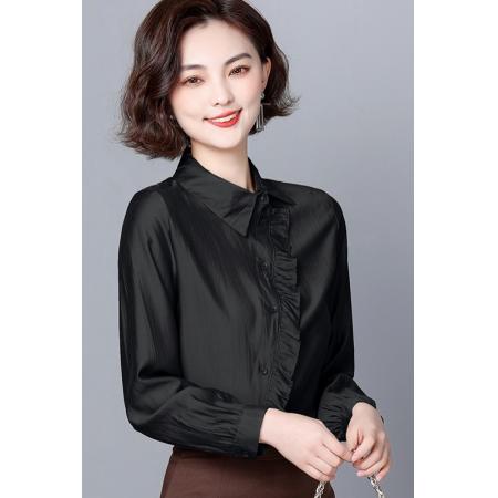 FA37466# 春秋新款时尚洋气荷叶边长袖衬衫不规则设计感上衣 服裝批發女裝批發服飾貨源