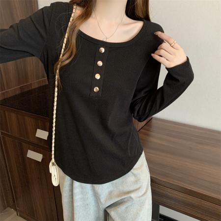 FA37469# 大码女装秋季新款时尚简约套头圆领u领长袖上衣 服裝批發女裝批發服飾貨源