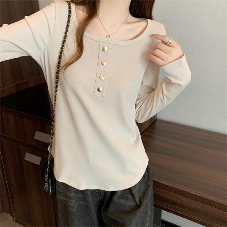 FA37469# 大码女装秋季新款时尚简约套头圆领u领长袖上衣 服裝批發女裝批發服飾貨源