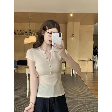 FA37471# 纸片人纯欲修身针织短袖 服裝批發女裝批發服飾貨源