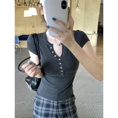 FA37471# 纸片人纯欲修身针织短袖 服裝批發女裝批發服飾貨源