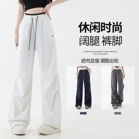 FA37477# 复古美式阔腿工装裤女高腰直筒防风速干宽松夏季新款休闲拖地裤子 服裝批發女裝批發服飾貨源