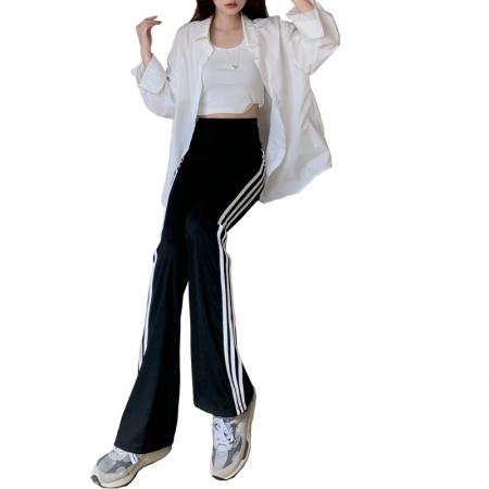 FA37486# 三条杠喇叭裤女鲨鱼裤高腰弹力修身显瘦百搭微喇长裤 服裝批發女裝批發服飾貨源