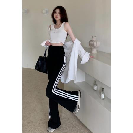 FA37486# 三条杠喇叭裤女鲨鱼裤高腰弹力修身显瘦百搭微喇长裤 服裝批發女裝批發服飾貨源