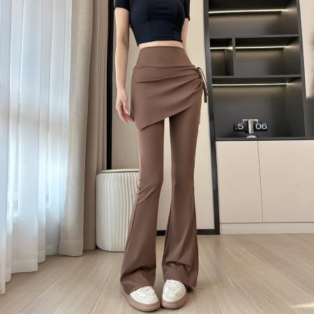 FA37489# 假两件喇叭裤女高腰弹力修身显瘦绑带裤裙微喇长裤 服裝批發女裝批發服飾貨源