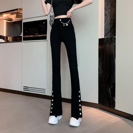 FA37491# 春夏新款LULU都市摩登时髦设计感修身弹力牛仔裤微喇裤女 服裝批發女裝批發服飾貨源