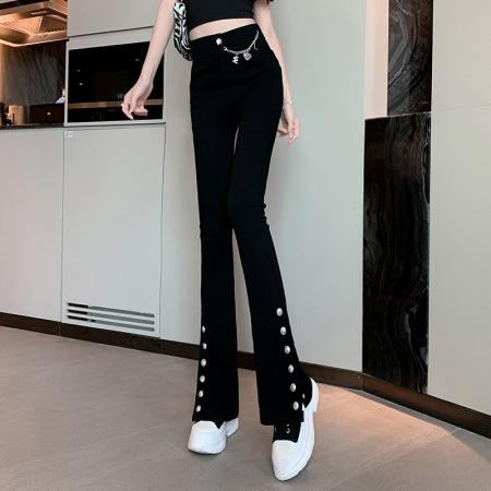 FA37491# 春夏新款LULU都市摩登时髦设计感修身弹力牛仔裤微喇裤女 服裝批發女裝批發服飾貨源