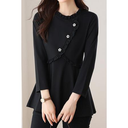 FA37498# 秋季新款长袖纯色女大码中长款洋气减龄百搭上衣简约秋 服裝批發女裝批發服飾貨源