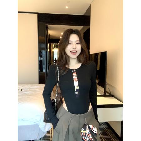 FA37507# 时髦主义设计感修身显瘦T连体衣女内搭长袖打底衫上衣秋 服裝批發女裝批發服飾貨源