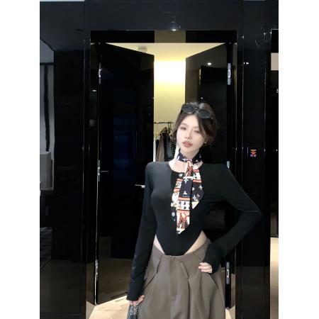 FA37507# 时髦主义设计感修身显瘦T连体衣女内搭长袖打底衫上衣秋 服裝批發女裝批發服飾貨源