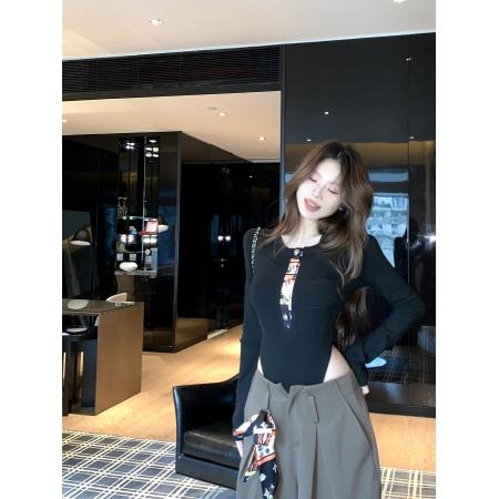 FA37507# 时髦主义设计感修身显瘦T连体衣女内搭长袖打底衫上衣秋 服裝批發女裝批發服飾貨源