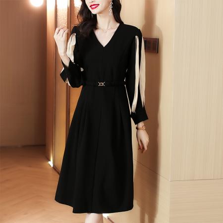 FA37529# 贵夫人高端连衣裙长袖时尚女装新款奢华高贵黑色裙子 服裝批發女裝批發服飾貨源