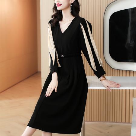 FA37529# 贵夫人高端连衣裙长袖时尚女装新款奢华高贵黑色裙子 服裝批發女裝批發服飾貨源