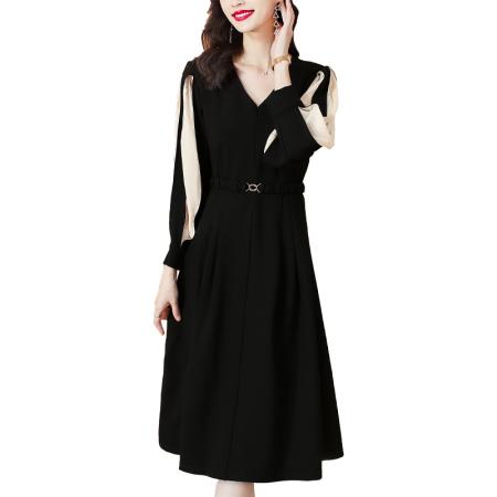 FA37529# 贵夫人高端连衣裙长袖时尚女装新款奢华高贵黑色裙子 服裝批發女裝批發服飾貨源