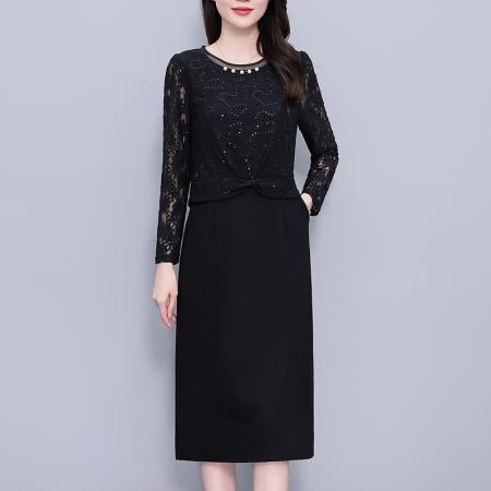 FA37537# 亮片蕾丝假两...
