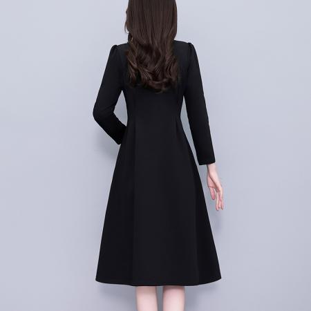 FA37538# 时尚洋气修身气质黑色长袖连衣裙中长款大码女装胖mm胖妹妹阔太太 服裝批發女裝批發服飾貨源