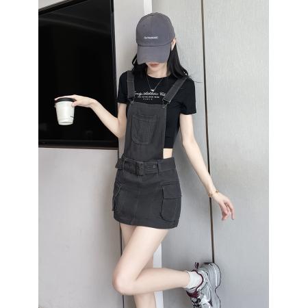 FA37542# 美式工装背带裙女新款小个子连衣裙甜酷辣妹包臀显瘦牛仔短裙 服裝批發女裝批發服飾貨源