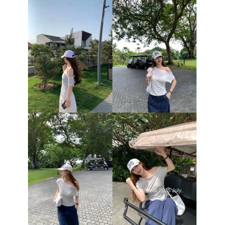 FA37553# 板栗可可氧气韩妹'天丝羊毛花边斜肩条纹小衫 服裝批發女裝批發服飾貨源
