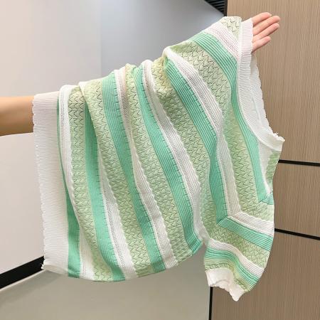 FA37568# 有大图秋冬彩色条纹针织圆领正肩针织T恤上衣 服裝批發女裝批發服飾貨源