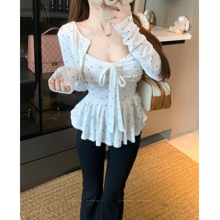 FA37598# 吊带背心女夏纯欲性感波点上衣+百搭短款开衫外套两件套 服裝批發女裝批發服飾貨源