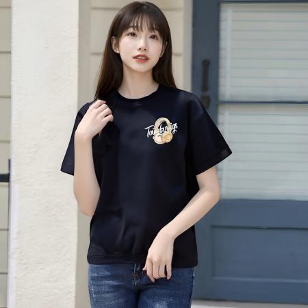 LN76250# 精梳棉短袖T恤青年女女款夏季ins潮牌痞帅宽松圆领上衣
